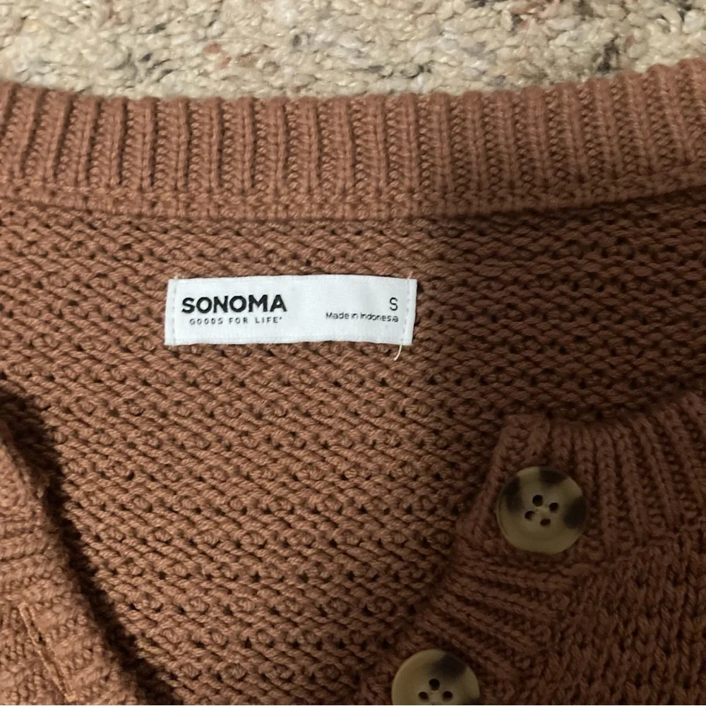 NWOT Sonoma brown chunky knit button front crew neck sweater hi-lo oversized - Picture 6 of 6